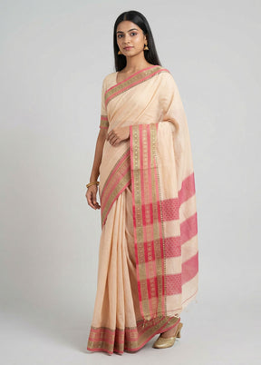 Cream Cotton Saree With Blouse Piece