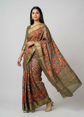 Green Chanderi Silk Saree With Blouse Piece