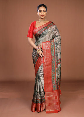 Green Chanderi Silk Saree With Blouse Piece