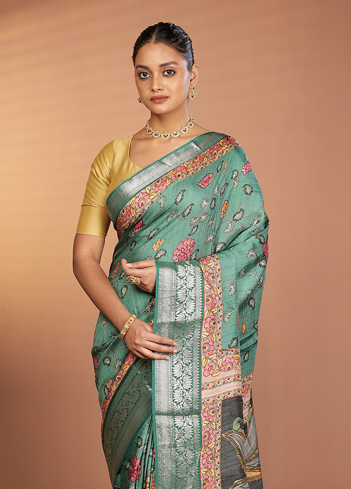 Green Chanderi Silk Saree With Blouse Piece