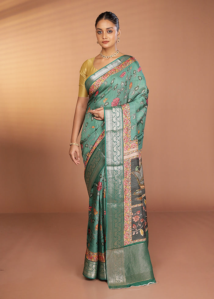 Green Chanderi Silk Saree With Blouse Piece