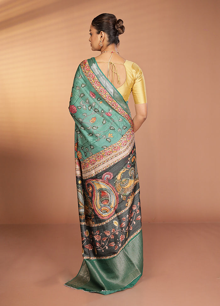 Green Chanderi Silk Saree With Blouse Piece