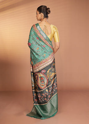 Green Chanderi Silk Saree With Blouse Piece
