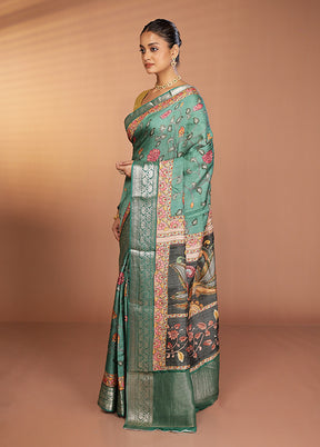 Green Chanderi Silk Saree With Blouse Piece