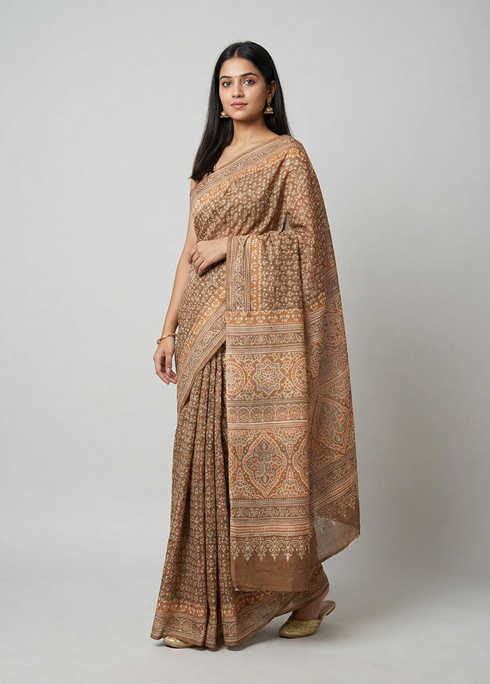 Rust Tussar Silk Saree With Blouse Piece
