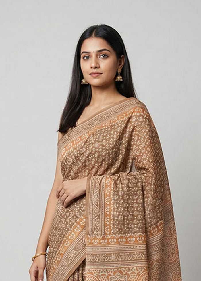 Rust Tussar Silk Saree With Blouse Piece