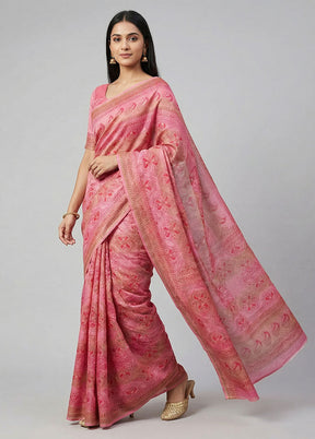 Pink Tussar Silk Saree With Blouse Piece