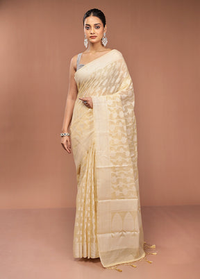 Cream Cotton Saree With Blouse Piece