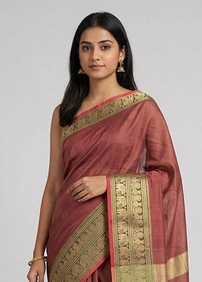 Pink Cotton Saree With Blouse Piece