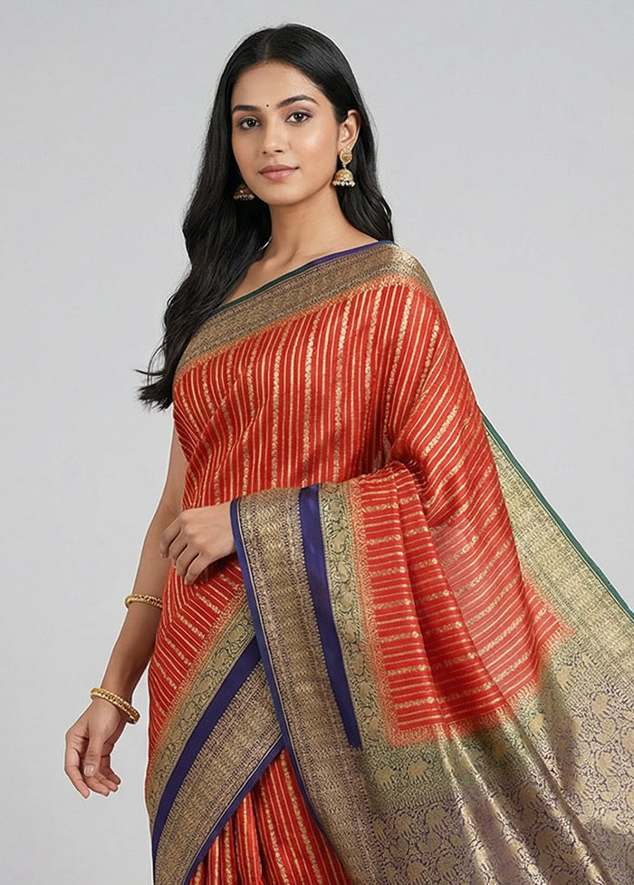 Red Handloom Pure Georgette Saree With Blouse Piece
