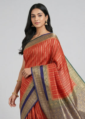Red Handloom Pure Georgette Saree With Blouse Piece