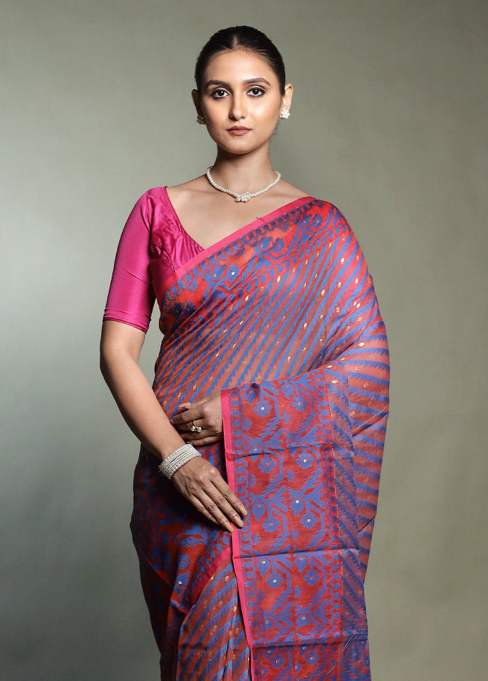 Pink Tant Jamdani Saree Without Blouse Piece