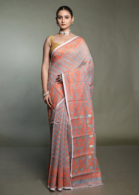 Grey Tant Jamdani Saree Without Blouse Piece