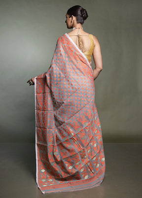 Grey Tant Jamdani Saree Without Blouse Piece