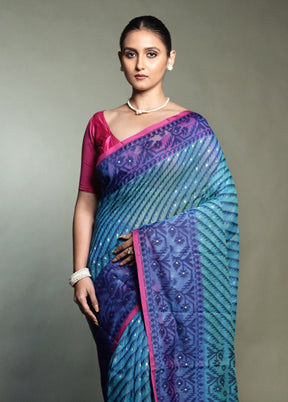 Green Tant Jamdani Saree Without Blouse Piece