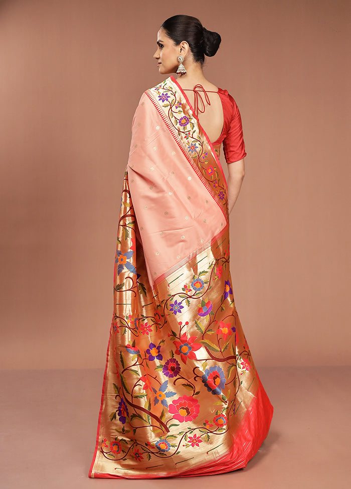 Pink Handloom Kanjivaram Pure Silk Saree With Blouse Piece