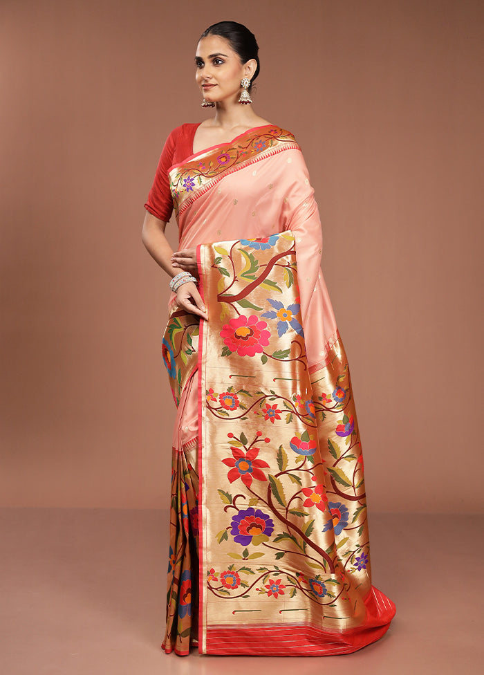 Pink Handloom Kanjivaram Pure Silk Saree With Blouse Piece
