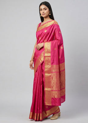 Pink Handloom Kanchipuram Pure Silk Saree With Blouse Piece