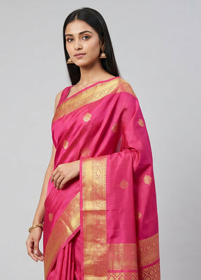Pink Handloom Kanchipuram Pure Silk Saree With Blouse Piece