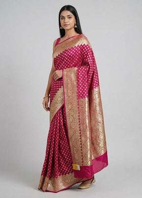 Pink Banarasi Silk Saree With Blouse Piece