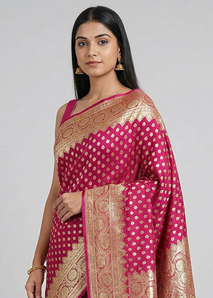 Pink Banarasi Silk Saree With Blouse Piece