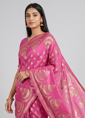 Pink Banarasi Silk Saree With Blouse Piece