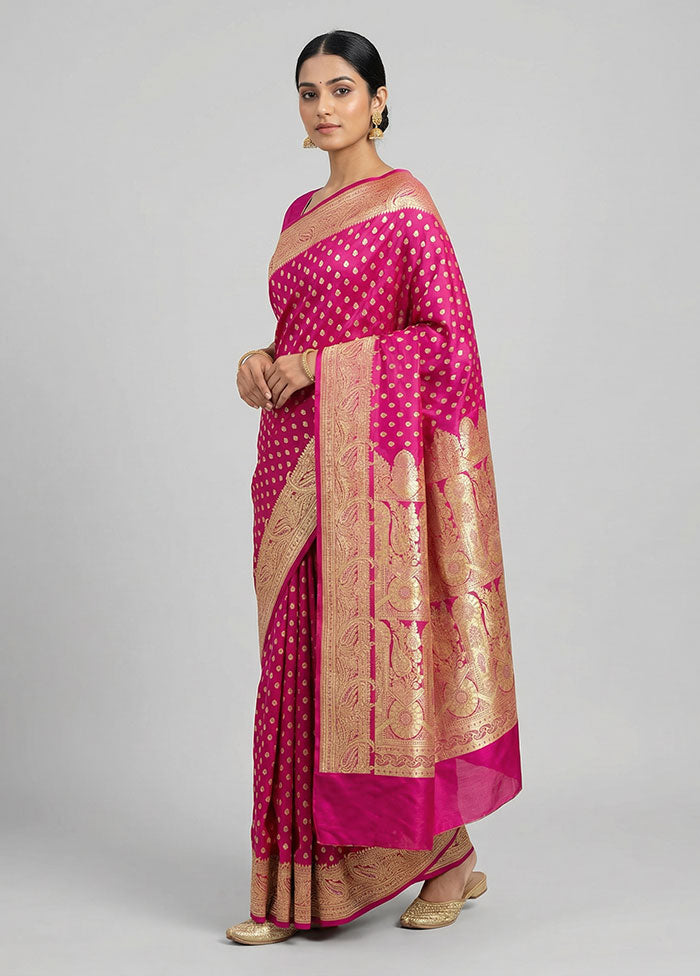 Pink Banarasi Silk Saree With Blouse Piece