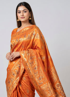 Rust Handloom Baluchari Pure Silk Saree With Blouse Piece