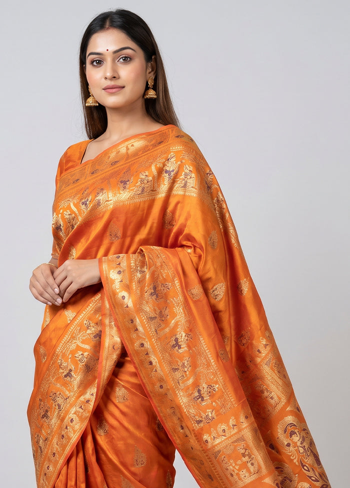Rust Handloom Baluchari Pure Silk Saree With Blouse Piece
