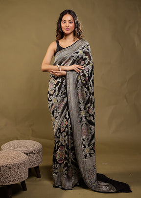 Black Handloom Pure Georgette Saree With Blouse Piece