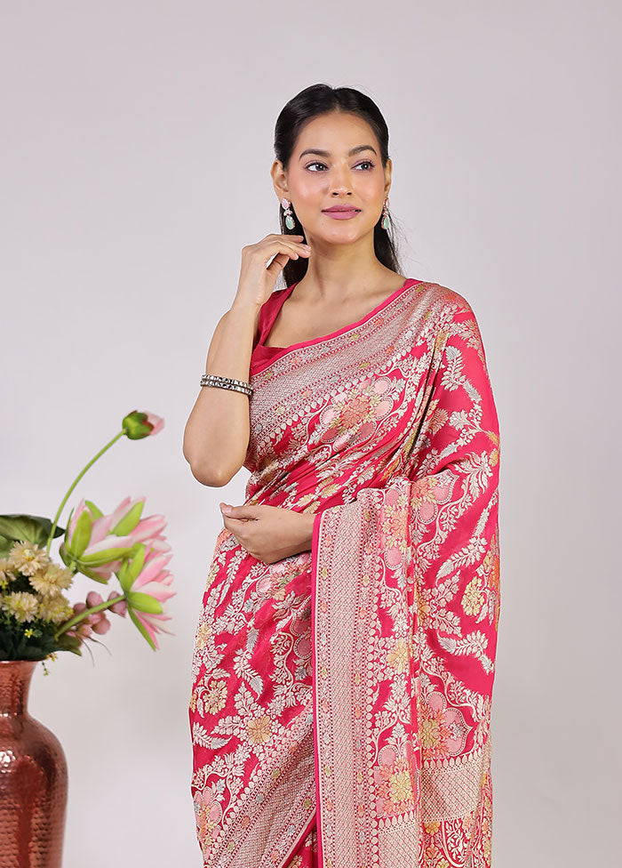 Pink Handloom Pure Georgette Saree With Blouse Piece