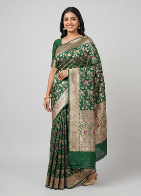 Green Handloom Katan Pure Silk Saree With Blouse Piece