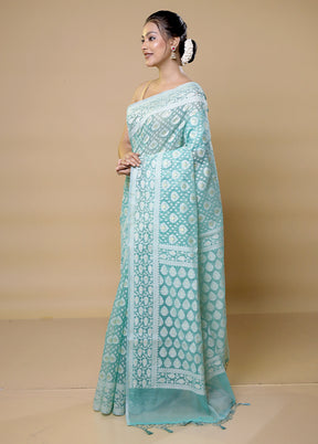 Green Pure Cotton Saree With Blouse Piece