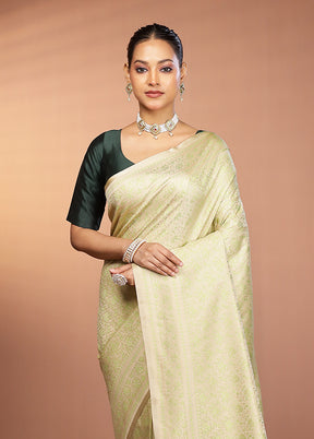 Cream Jamewar Silk Saree With Blouse Piece