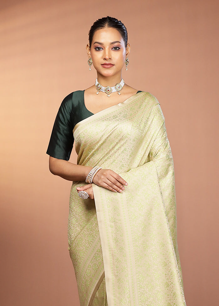 Cream Jamewar Silk Saree With Blouse Piece