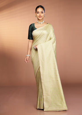 Cream Jamewar Silk Saree With Blouse Piece