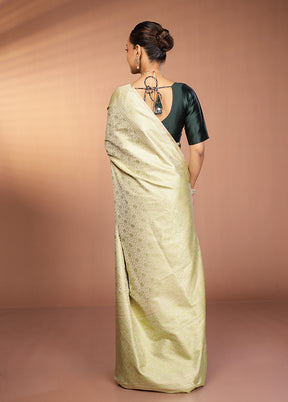 Cream Jamewar Silk Saree With Blouse Piece