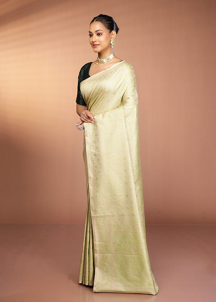 Cream Jamewar Silk Saree With Blouse Piece