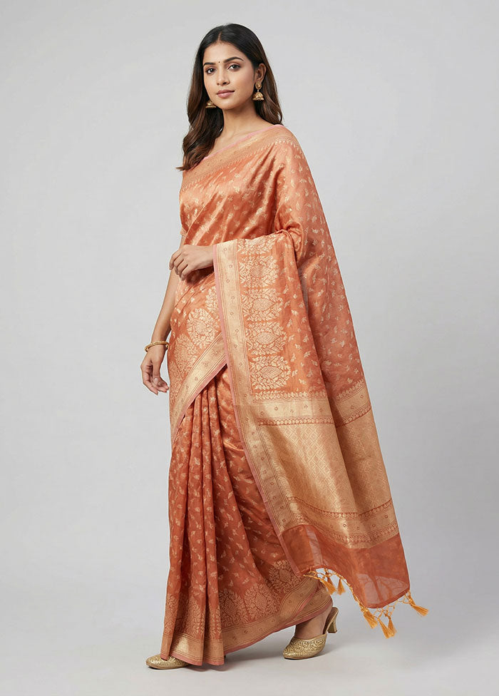 Peach Tissue Silk Saree With Blouse Piece