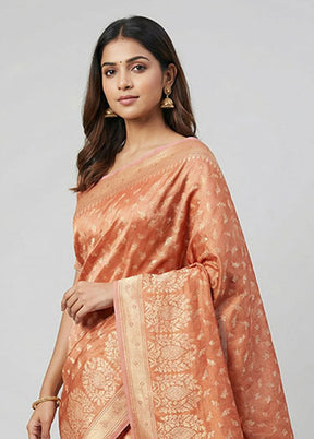 Peach Tissue Silk Saree With Blouse Piece
