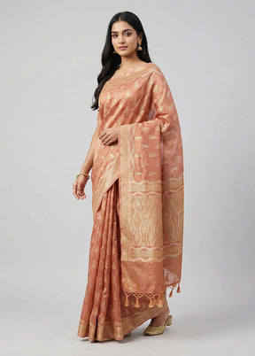Peach Tissue Silk Saree With Blouse Piece