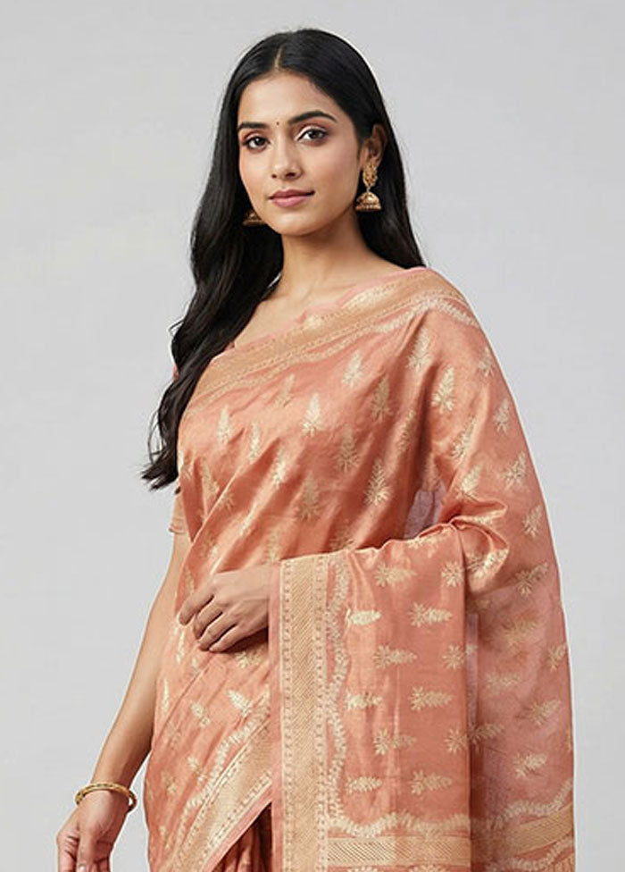 Peach Tissue Silk Saree With Blouse Piece