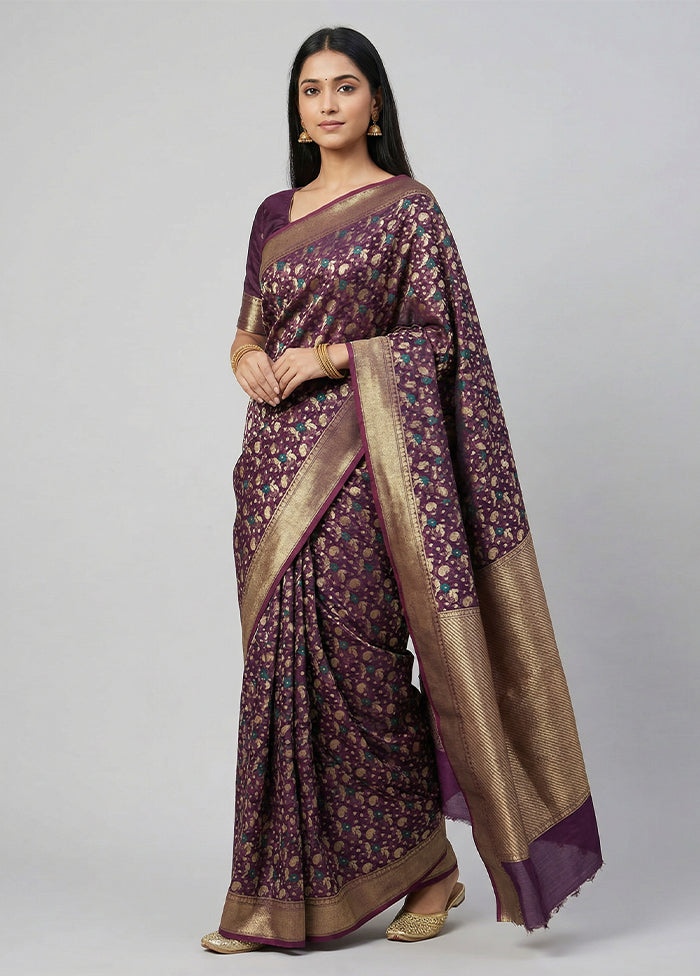 Purple Kora Silk Saree With Blouse Piece