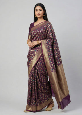 Purple Kora Silk Saree With Blouse Piece