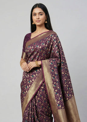 Purple Kora Silk Saree With Blouse Piece