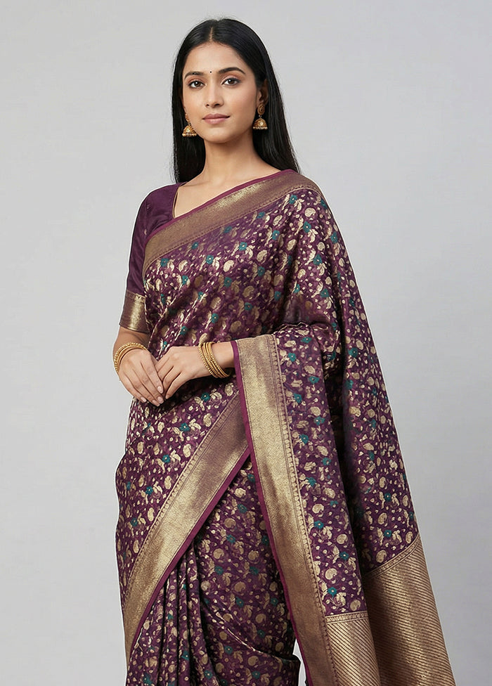 Purple Kora Silk Saree With Blouse Piece