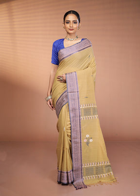Cream Khadi Cotton Saree With Blouse Piece