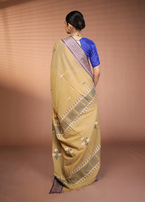 Cream Khadi Cotton Saree With Blouse Piece