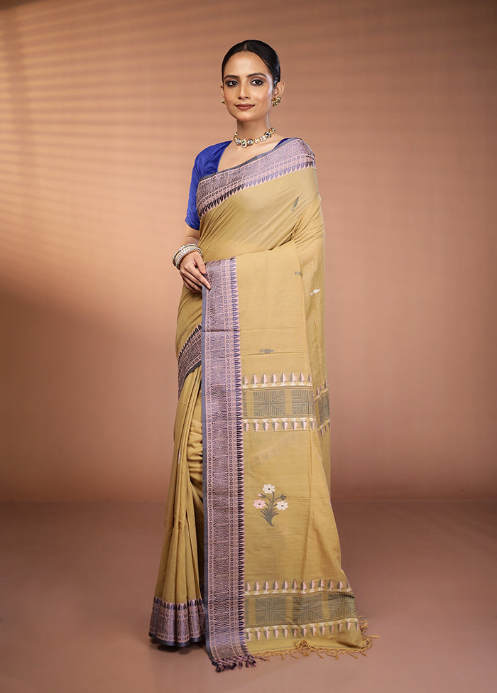 Cream Khadi Cotton Saree With Blouse Piece