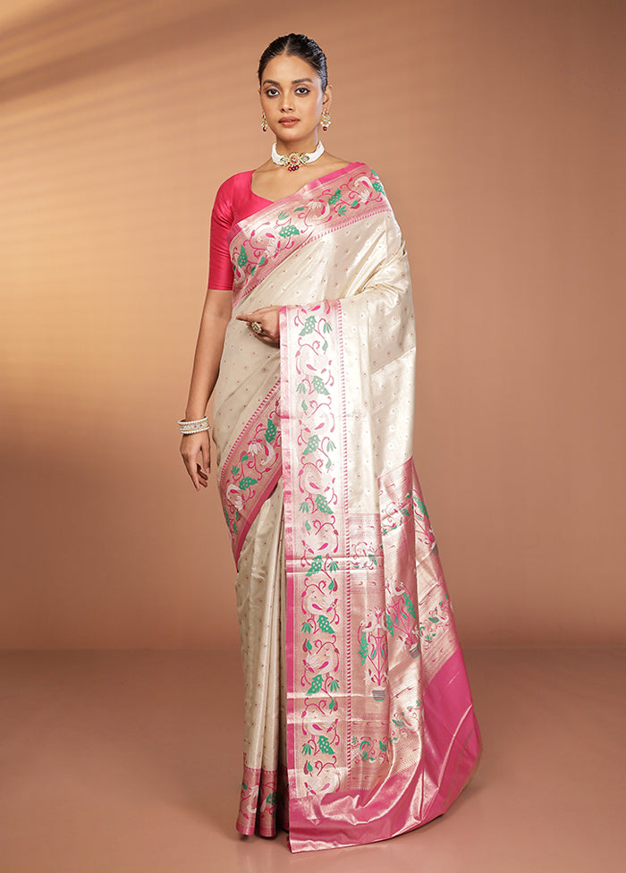 Cream Kanjivaram Silk Saree With Blouse Piece